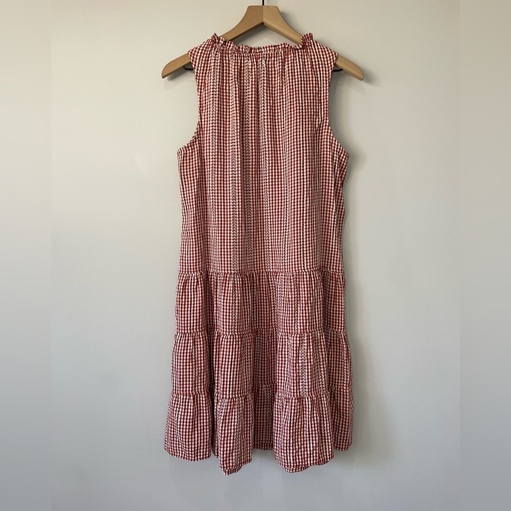 Max Studio Gingham tiered sleeveless red cream midi dress medium - Picture 11 of 12